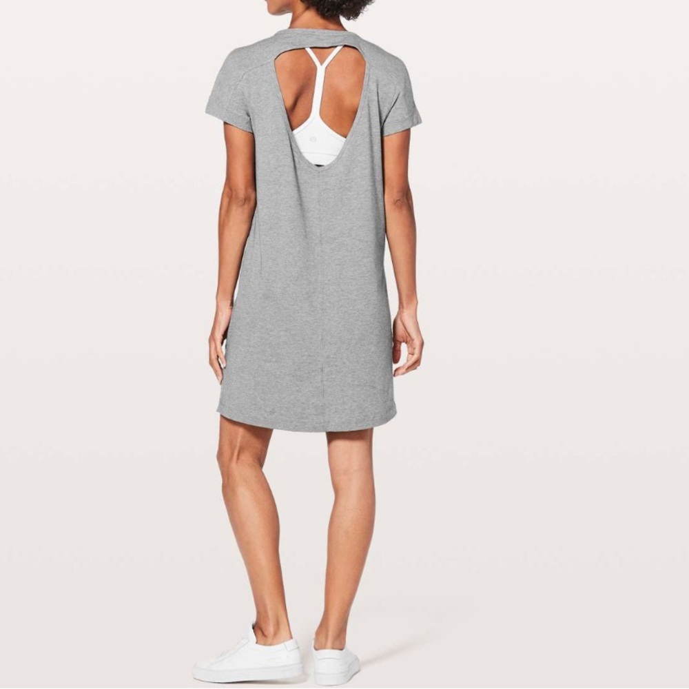 Lululemon Size 6 Summer Day Tripper Dress Heathered Medium Grey Open Back Cotton - Picture 2 of 15